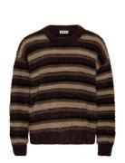 Relaxed Striped Knitted Sweater Tops Knitwear Round Necks Brown Weekda...