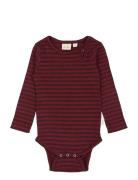 Body L/S Modal Striped Bodies Long-sleeved Burgundy Petit Piao