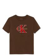 Msw Monologo S/S T-Shirt Tops T-shirts Short-sleeved Brown Calvin Klei...