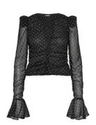Chiffon Ruched Ls Top Tops Blouses Long-sleeved Black ROTATE Birger Ch...