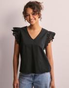 Only - Musta - Onllou Life Emb S/S Frill Top Ptm