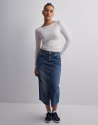 Pieces - Sininen - Pcjessie Hw Denim Midi Skirt Noos E