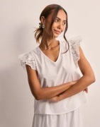 Only - Valkoinen - Onllou Life Emb S/S Frill Top Ptm