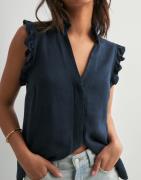 Selected Femme - Sininen - Slfviva Sl Sun Ruffle Top Noos