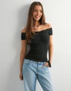 Nelly - Musta - Rib Lace Off Shoulder Top