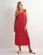 Pieces - Punainen - Pcflora Strap Flounce Dress Jrs Bc