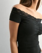 Nelly - Musta - Rib Lace Off Shoulder Top