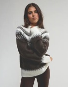 Nelly - Ruskea - Jacquard Polo Knit Sweater
