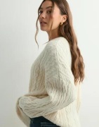 Pieces - Valkoinen - Pcjisa Ls O-Neck Long Cabel Knit Bc