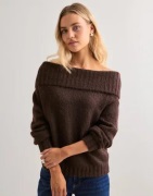 Only - Ruskea - Onlshine Ls Off Shoulder Cc Knt