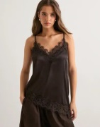 Pieces - Ruskea - Pcnomi Strap Satin Lace Top Wvn D2D