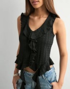 Vero Moda - Musta - Vmida Sl Frill Top Jrs Ga