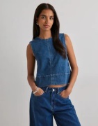 Pieces - Sininen - Pcsilke Sl Denim Top Noos Bc